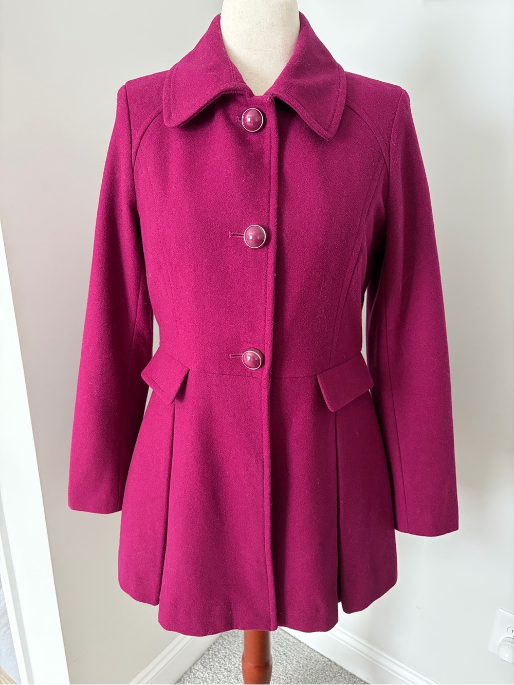 Kensie Magenta Wool Coat | size medium